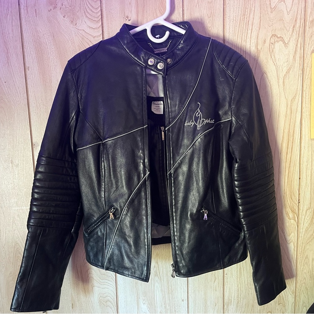 Baby Phat Black Leather Jacket with Silver Details